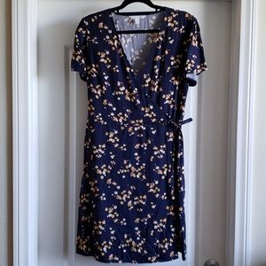 Popsugar Navy Floral Faux Wrap Dress Size L